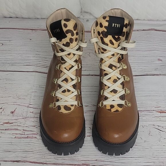 STEVE MADDEN Brown Leather Boots with Leopard Print Size 9 - Picture 5 of 10